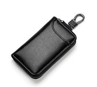 TECHNOPLAY Unisex Mens Womens Premium Leather Car Key Holder Bag Keychain Case Wallet with Buckle and 6 Hooks and 1 CAR key buckle Zipper Closure Credit Card Holder (BLACK)