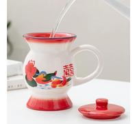 TECHNOZONIC Vintage Chinese Style Mandarin Duck Double Happiness Mug Spittoon Water Cup Ceramic Creative Funny Mug Christmas Quirky Cups for Birthday Wedding Companion Gift, 350ml (Red)