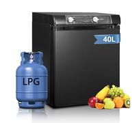 Techomey Gas Fridge, 3 Way Fridge Camping for Camper Van 12V 240V LPG, Gas Refrigerator for Caravan, Motorhome, Truck, Car, Quiet, Black, 40L