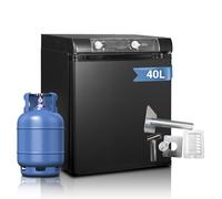 Techomey Gas Fridge 40L, 3 Way Fridge Camping for Camper Van 12V 240V LPG with Gas Flue Kit for Ventilation for Caravan, Motorhome, Truck, Car, Quiet, Black