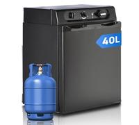 Techomey Gas Fridge 40L, 3 Way Fridge Camping for Campervan, Motorhome, RV, Caravan, Cabin, 12V/240V/Gas, Quiet, Black, 0-10℃