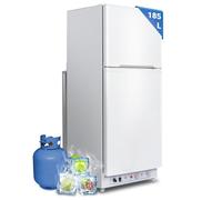 Techomey Gas Fridge Freezer 185L, Gas Fridge for Caravan, Motorhome, Van, RV, Garage, Silent 2 Way Refrigerator Freezer 240V/LPG, White