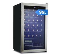 Techomey Wine Cooler Fridge, 33 Bottles, Wine Fridge 95L with UV-resistant Glass Door, Freestanding Fridges Under Counter for Home, Bar, Restaurant, Digital Temperature Control, Stainless Steel