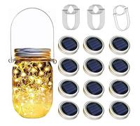 YzoTek TecHong 12 x Solar Mason Jar Light Lids - 30 LED Hanging Fairy Firefly String Light Lantern Cap, Outdoor Waterproof Patio Porch Garden Yard Balcony Lawn Wall Lighting Decor(No Jar Included)