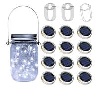 TecHong 12 x Solar Mason Jar Light Lids - 30 LED Hanging Fairy Firefly String Light Lantern Cap, Outdoor Waterproof Patio Porch Garden Yard Balcony Lawn Wall Lighting Decor(No Jar Included)