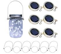 TecHong 6 x Solar Mason Jar Light Lids - 30 LED Hanging Fairy Firefly String Light Lantern Cap, Outdoor Waterproof Patio Porch Garden Yard Balcony Lawn Wall Lighting Decor(No Jar Included)