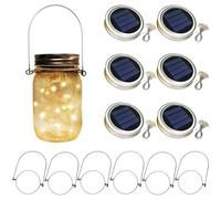 YzoTek TecHong 6 x Solar Mason Jar Light Lids - 30 LED Hanging Fairy Firefly String Light Lantern Cap, Outdoor Waterproof Patio Porch Garden Yard Balcony Lawn Wall Lighting Decor(No Jar Included)