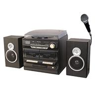 TechPlay Karaoke Enabled, 30W RMS, Retro Classic Turntable, NFC Bluetooth, Double Cassette Player/Recorder, CD MP3 Player, USB SD Ports, AM/FM Digital Alarm Clock and Full Remote Control (Black)