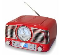 TechPlay QT62BT RED, Retro Design Compact Stereo CD, with AM/FM Rotary knob, Wireless Bluetooth Reception and USB Port. with AUX in and Headphone Jack