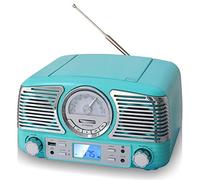 TechPlay QT62BT Turqouise , Retro design compact stereo CD, with AM/FM rotary knob, Wireless Bluetooth reception and USB port. With AUX in and headphone jack