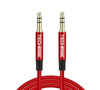 TechRise 3.5mm to 3.5mm Audio Cable, Aux Cable 2m,Headphone Cable, Nylon Braided Stereo Jack for Headphones, iPod, iPhone, iPad, Car, Soundbar, TV, PC, Speaker - Superior Sound TRS Cord (Red, 2M)