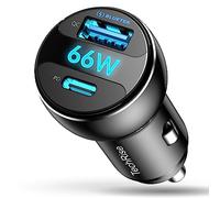 TechRise 66W Fast Car Charger, PD3.0 & QC4.0 Dual Port Cigarette Lighter USB Adapter, 12V/24V for iPhone, Samsung, iOS, Android Smartphones (Black)