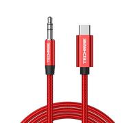 TechRise Aux to USB C DAC Cable, Hi-Fi Stereo Type C Aux Cord, Red, 2m