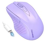 TechRise Bluetooth Mouse, Rechargeable Wireless Mouse (BT5.0/3.0 & 2.4G), 4800DPI Adjustable, 8-Button Silent Computer Mice, USB Ergonomic Wireless Mouse for Laptop PC Mac, Light Purple