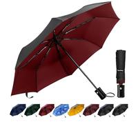 TechRise Umbrella, Compact Strong Windproof Automatic Umbrellas, Folding Lightweight, Portable Travel Golf Umbrella for Rain, One Button Auto Open and Close, Red&Black
