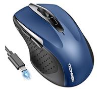 TechRise Wireless Mouse, Rechargeable Bluetooth Mouse (BT5.0/3.0 & 2.4G), 4800DPI Adjustable, 6-Button Silent Computer Mouse, Ergonomic Wireless Mouse for Laptop PC Mac, Blue