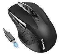 TechRise Wireless Mouse, Rechargeable Bluetooth Mouse (BT5.0/3.0 & 2.4G), 4800DPI Adjustable, 6-Button Silent Computer Mouse, Ergonomic Wireless Mouse for Laptop PC Mac, Black
