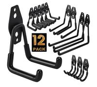 TECHSHARE Garage Hooks, 12 Pack Heavy Duty Wall Hooks, 4 Sizes Storage Hook for Garden Tools, Sports Equipment, Garage Organization