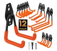 TECHSHARE Garage Hooks, 12 Pack Heavy Duty Wall Hooks, 4 Sizes Storage Hooks for Garden Tools, Sports Equipment, Garage Organization