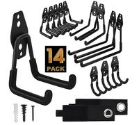 TECHSHARE Garage Hooks, 14 Pack Hook for Hanging Heavy Duty, 4 Sizes Shed Hooks for Garden Tools, Strimmer, Garage Storage(Black)