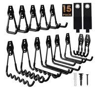 TECHSHARE Garage Hooks, 15 Pack Heavy Duty Hooks, 5 Sizes Shed Hooks for Garden Tools, Ladder Hanging, Garage Storage(Black Wall Hook)