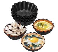 Techson 12 Pack Egg Tart Mold, Cupcake Muffin, Cake Cookies Jelly Mould Pan Maker Diameter 6.5cm, Thickened Steel Reusable Baking Cups (Black)