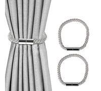Techson 2 Pack Magnetic Curtain Tiebacks, Decorative Drapery Holdbacks Buckle Holder, Modern Simple Weave Rope Window Treatment for Home, Office, Cafe, Balcony (Silver)