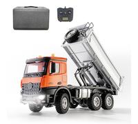 TechSpieler 1/14 Scale RC Dump Truck, 14CH Full-Proportional Alloy Construction Vehicles, Remote Control Gift For Vehicles Lover (RTR/Orange)