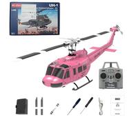 TechSpieler 1/48 C032 UH-1 Huey RC Helicopter 2.4GHz 6 Channel Flybarless Aircraft Model with Optical Flow Positioning, Back Flight and Armament Attachment (Pink)