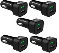 TechStone Car Charger Dual USB In Car Fast Charging Adapter Quick Charge 3.0 - Mini Phone Cigarette Lighter 12v Socket for iPhone XS/XR/Max/7/8/Plus, Air 2/ iPad Pro/Mini, Galaxy, LG, HTC (Pack of 5)