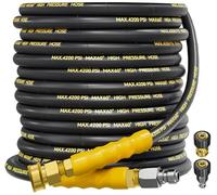 TechSweepPro 4200PSI Pressure Washer Hose 50FT with 3/8" Swivel Quick Connect for Cold/Hot Water, Kink Resistant Steel Wire Braided, Wear Resistant Power Washer Hose with 2 M22 14mm Adapter Set