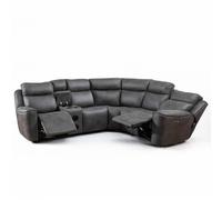 Techtronic Leather Like Bluetooth + Speakers Electric Reclining Corner Sofa With Console Furnishings For Less UK Grey One Size