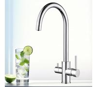 Techzm 3 in 1 Kitchen Tap with Drinking Filtered Water Outlet Double Handle 3 Way Mixer Tap Chrome Kitchen Sink Faucet for Under Sink RO Filter