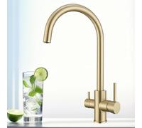 Techzm 3 in 1 Kitchen Tap with Drinking Filtered Water Outlet Double Handle Drinking Water Kitchen Faucet Brass Sink Rotatable Mixer Brushed Gold