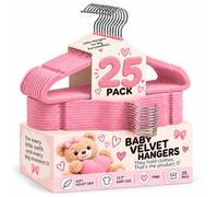 TechZoo 25 Premium Baby Velvet Hangers - 11.8 Inches Non-Slip & Ultra-Slim Baby Hangers for Space-Saving & Children Clothes - 360 Swivel Hook, Strong & Durable Infant & Toddler Clothes Hanger - Pink