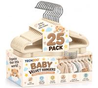TechZoo 25 Premium Baby Velvet Hangers - 11.8 Inches Non-Slip & Ultra-Slim Baby Hangers for Space-Saving & Children Clothes - 360 Swivel Hook, Strong & Durable Infant & Toddler Clothes Hanger - Beige