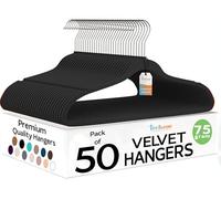 Techzoo Premium Velvet Hangers 50 Pack Ultra Thin Non Slip Adult Felt Space Saving Clothes Hanger for Closet Heavy Duty Coat Pants Dress Hangers 360° Swivel Hook Stronger Than Standard Hangers Black