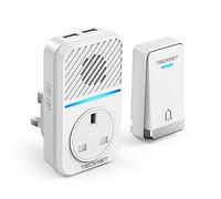 TECKNET Plug Through Wireless Doorbell with AC/USB Sockets, IP65 Waterproof Self-Powered Cordless Door Bells, 400M Range Plug in Door Bell Kits,60 Chimes,5-Level Volume&LED Light Flash