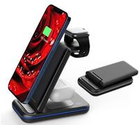 TECKNET 3-in-1 Wireless Charging Station, 15W Fast Charging Stand for iPhone 16/15/14/13/12/11, Apple Watch & AirPods with 18W UK Adapter