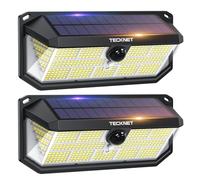 TECKNET 495 LED Solar Lights Outdoor Garden, 120° Detection Security Lights Outdoor Motion Sensor with 1800mAh, IP66 Waterproof, 300° Angle & 3 Modes Outdoor Wall Lights for Fence Garage Yard, 2 PCS
