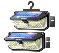 TECKNET 546 LED Solar Lights Outdoor Garden with Remote Control & Hook, 7500LM Motion Sensor Solar Light with 2200mAh, 300° Angle & 3 Modes Wall Lights IP66 Waterproof for Fence Garage Yard, 2 PCS