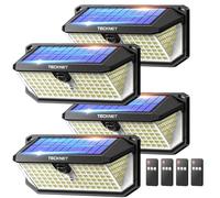 TECKNET 546 LED Solar Lights Outdoor Garden with Remote Control & Hook, 7500LM Motion Sensor Solar Light with 2200mAh, 300° Angle & 3 Modes Wall Lights IP66 Waterproof for Fence Garage Yard, 4 PCS