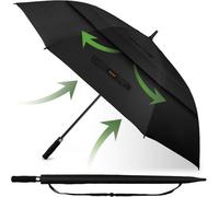 Tecknet 68" Golf Umbrella: Windproof, Double Vented Canopy. Auto Open With Eva Grip For Sun, Rain & Wind. Black.