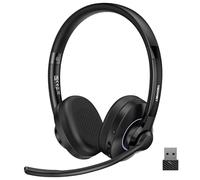 TECKNET Bluetooth Headset Wireless Headset with AI Call Noise Cancellation,Bluetooth 6.0/USB-A On-Ear Headphones,50H Playtime & Mute,Wireless Headphones with Mic for Trucker Cellphone Office