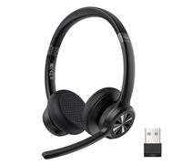 TECKNET Bluetooth Headset Wireless Headset with Microphone Noise Canceling, 50H Playtime & Mute, Wireless Headphones with Mic Bluetooth 5.2 On-Ear Headphones (Black, M)