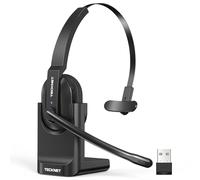 TECKNET Bluetooth Headset, Wireless Headset with Microphone Noise Cancelling & USB A Dongle, 60H Playtime & Mute, On Ear Headphones with Charging Dock for Trucker/Office/Call Center/Computer/Cellphone