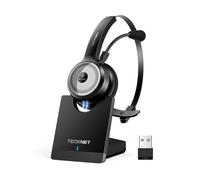 TECKNET Bluetooth Headset, Wireless Headset With Microphone Noise Cancelling & USB Dongle, Bluetooth Headphones with Charging Dock & Mute Button for