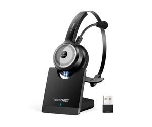 TECKNET Bluetooth Headset, Wireless Headset With Microphone Noise Cancelling & USB Dongle, Bluetooth Headphones with Charging Dock & Mute Button for