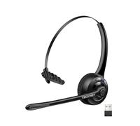 TECKNET Bluetooth Headset, Wireless On Ear Headphones with Noise Cancelling Microphone & USB Dongle, Hand Free Wireless Headset with Mute microphone for Cellphone, PC, Home, Office, Call Center