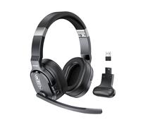 TECKNET Bluetooth Headset with Microphone, Wireless Headset with Microphone for Laptop PC Mac, Single Dual Ear Noise Cancelling Headset with 3 EQ Modes, USB Headset for call center/Skype/Truck Drivers